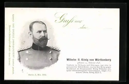 AK Wilhelm II. König von Württemberg, Serie J, Nr. 302