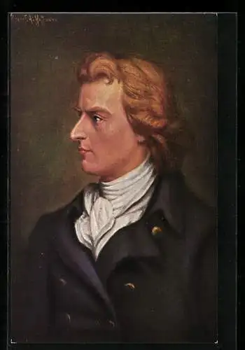 Künstler-AK Friedrich von Schiller im seitlichen Portrait mit ernstem Blick