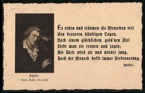 Künstler-AK Friedrich Schiller und eines seiner Zitate