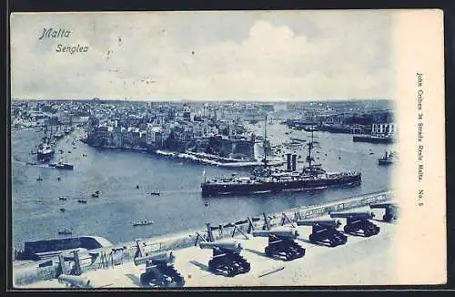 AK Senglea, Panoramablick auf den Hafen