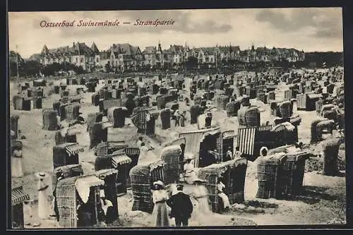 AK Swinemünde, Strandpartie mit Blick gegen Villenviertel