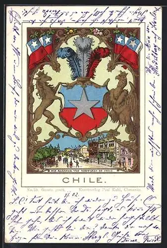 AK Wappen von Chile, Alameda von Santiago de Chile