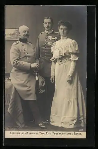 AK Grossherzog von Oldenburg in Uniform, Prinz Eitel Friedrich von Preussen mit Braut Sophie Charlotte