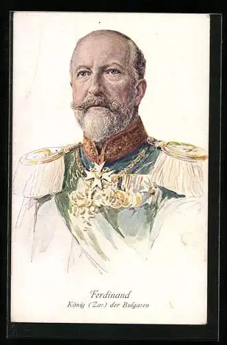 Künstler-AK König Ferdinand von Bulgarien in Uniform