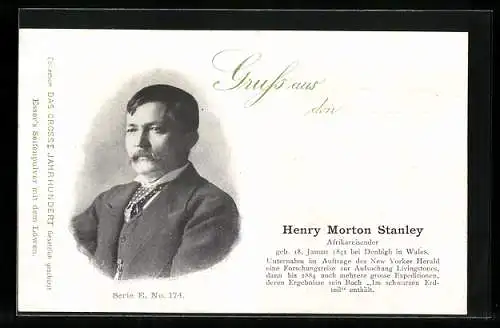 AK Portrait des Afrikareisenden Henry Morton Stanley, Halbprofil