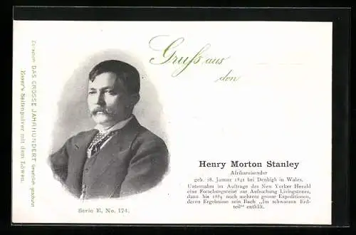 AK Portrait des Afrikareisenden Henry Morton Stanley, Halbprofil