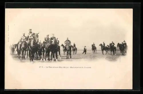 AK Nikolaus II., Le Tsar et son Etat-Major, Manouvres de Fresnes