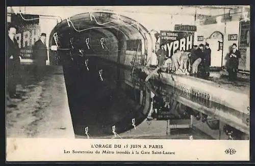 AK Paris, Les souterrains du Métro inondés à la Gare Saint-Lazare