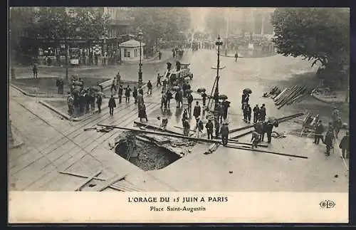 AK Paris, L`Orage du 15 Juin 1914 a Paris, Place Saint-Augustin, Erdrutsch nach Sturm