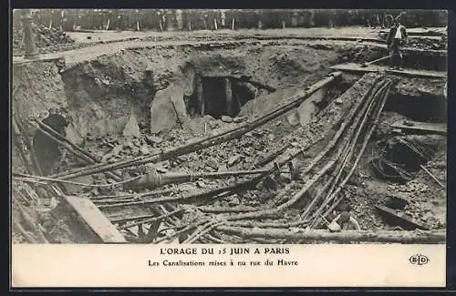 AK Paris, L`Orage du 15 Juin, Les Canalisations mises à nu rue du Havre, Unwetter