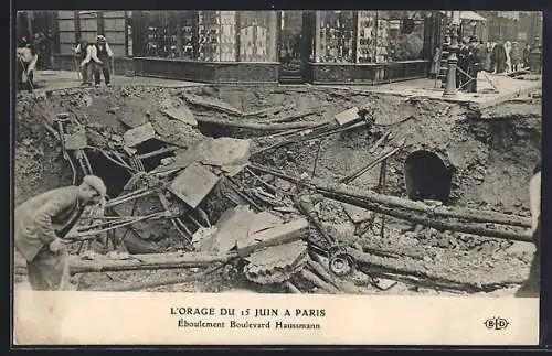 AK Paris, L`Orage du 15 Juin, Eboulement Boulevard Haussmann, Strassenpartie nach dem Erdrutsch