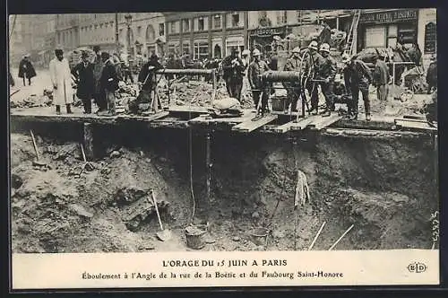 AK Paris, L`Orage du 15 Juin, Eboulement a l`Angle de la rue de la Boetie et du Faubourg Saint-Honore, Unwetter