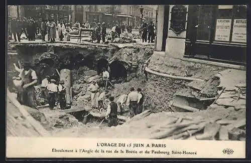 AK Paris, L`Orage du 15 Juin, Rue de la Boetie, Erdrutsch