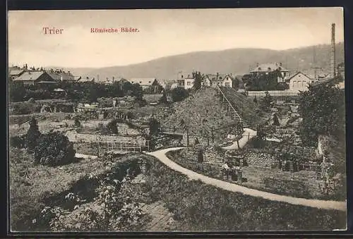 AK Trier, Blick auf die römische Bäder