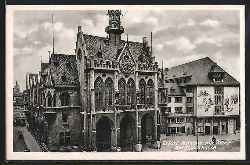 AK Erfurt, Rathaus mit neuer Stadtsparkasse