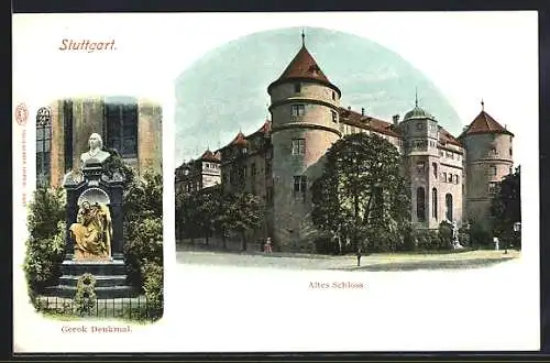 AK Stuttgart, Gerok Denkmal und Altes Schloss