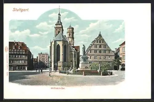 AK Stuttgart, Denkmal vor der Stiftskirche