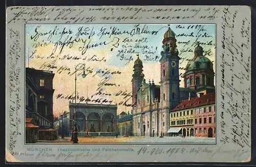 AK München, Theatinerkirche und Feldherrnhalle