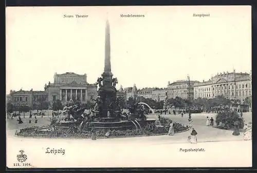 AK Leipzig, Augustusplatz mit Mendebrunnen, Neuem Theater und Hauptpost