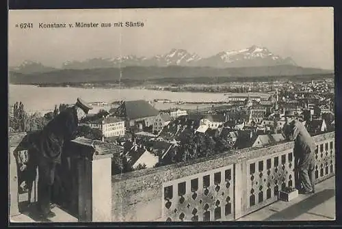 AK Konstanz, Blick v. Münster aus mit Säntis