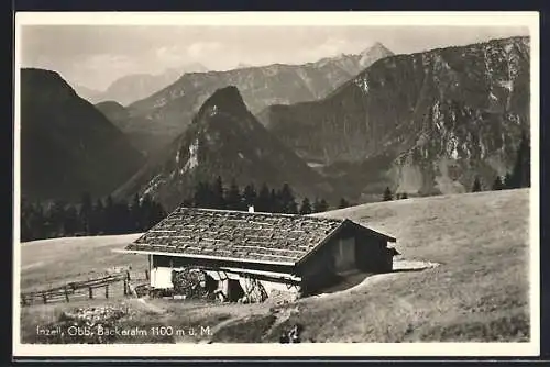 AK Inzell /Obb., Bäckeralm mit Bergpanorama