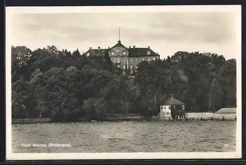 AK Mainau /Bodensee, Blick übers Wasser zur Insel