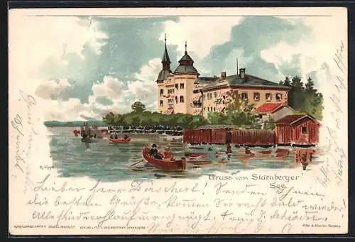 Lithographie Leoni /Starnberger See, Hotel Leoni