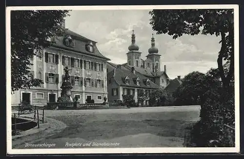 AK Donaueschingen, Postplatz und Dianabrunnen