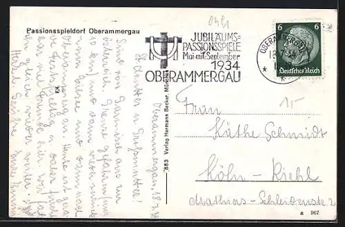 AK Oberammergau, Hotel Wittelsbach, Pension Daheim, Kurhaus Osterbichl, Haus Alois Lang, Pilatus Haus