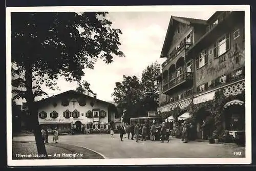 AK Oberammergau, Am Hauptplatz mit Gasthof Alte Post und Hotel Wittelsbach