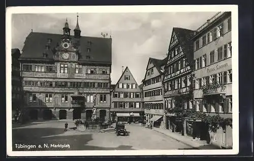 AK Tübingen, Marktplatz mit Rathaus, Hotel Lamm