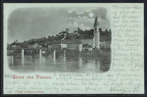 Mondschein-AK Passau, Blick über den Fluss