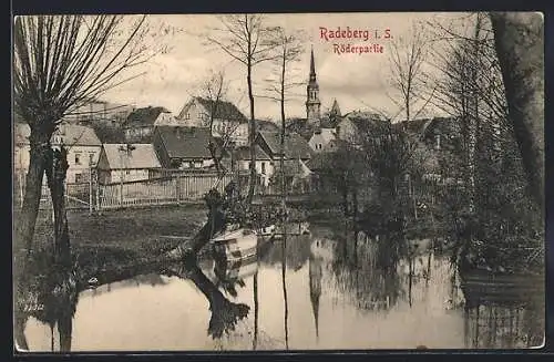 AK Radeberg, Blick über die Röder zur Kirche