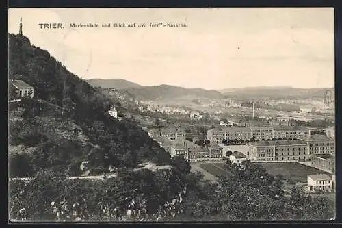 AK Trier, Mariensäule und Blick auf v. Horn Kaserne