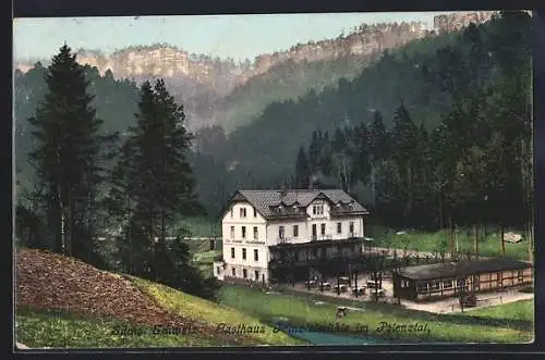 AK Porschdorf, Ansicht vom Gasthaus Prinztalmühle im Polenztal