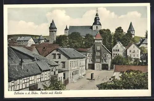 AK Ostheim v. d. Rhön, Strassenpartie mit Kirche