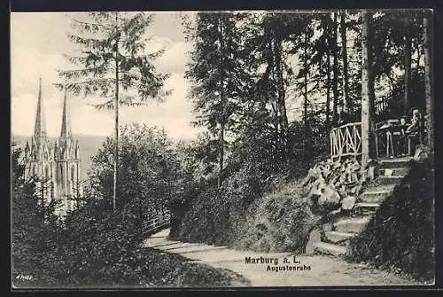 AK Marburg a. L., Augustenruhe mit Blick zum Dom