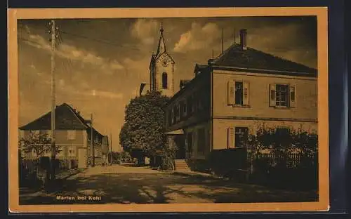 AK Marlen bei Kehl, Strassenpartie mit Kirchturm