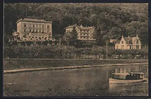 AK Bad Ems, Lahnpartie mit Hotel Bella Riva