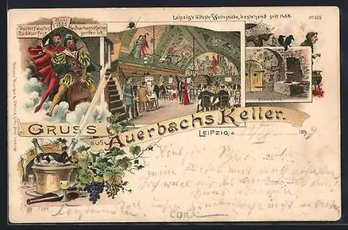 Lithographie Leipzig, Weinstube Auerbach`s Keller, Doktor Faust & Mephisto, Hexenküche, Innenansicht