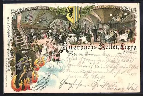 Lithographie Leipzig, Gasthaus Auerbachs Keller, Wappen