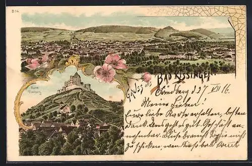 Lithographie Bad Kissingen, Die Ruine Trimburg, Gesamtansicht