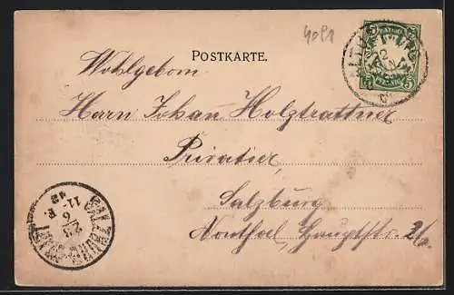 Lithographie Altötting, Kapellenplatz mit Kirche, Wappen-Passepartout