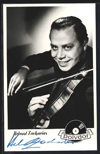 AK Musiker Helmut Zacharias spielt auf seiner Violine, mit Autograph