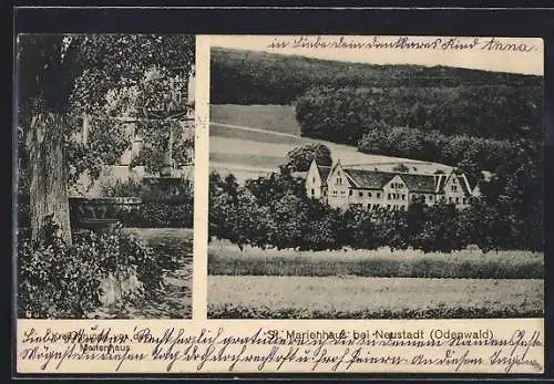 AK Neustadt / Odenwald, St. Marienhaus, Kreuzgruppe vor dem Marienhaus