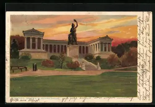 Lithographie München, Bavaria mit Ruhmeshalle