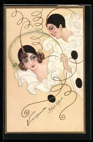 AK Karneval, Damen tragen Harlekin - Kostüm