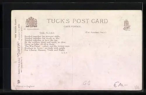 AK King George V., Union Jack, Flags of France, Russia, Japan and Belgium