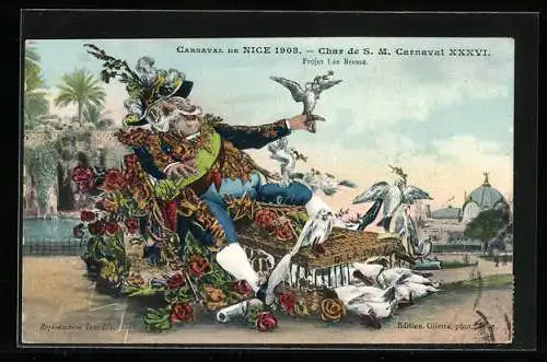 AK Nice, Char de S. M. Carnaval XXXVI, 1908, Fasching