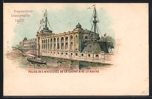 Lithographie Paris, Weltausstellung 1900, Palais des Ministeres de la Guerre et de la Marine